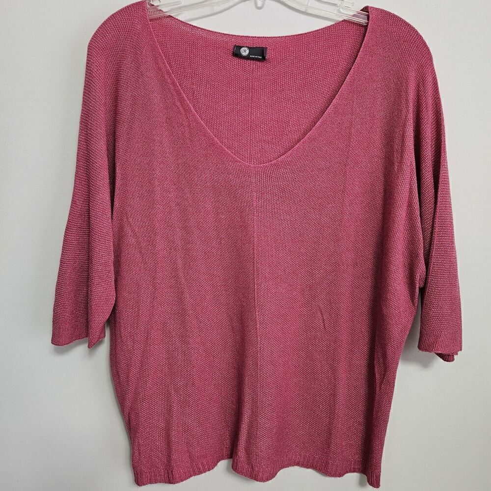 M Made in Italy Knitted 3/4 Sleeve Dusty Rose Pullover V-neckSweater Size L